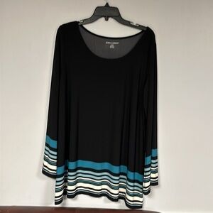 JESSICA LONDON | Black / stripe Tunic / top Bell Sleeves, Super Stretchy, 18/20